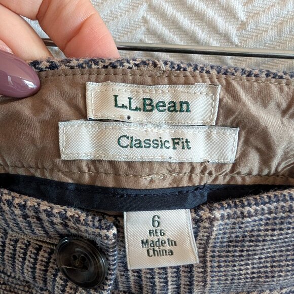 L.L. Bean Cotton Houndstooth Plaid Classic Fit Trousers Size 6 Reg Academia Prep - Picture 3 of 10